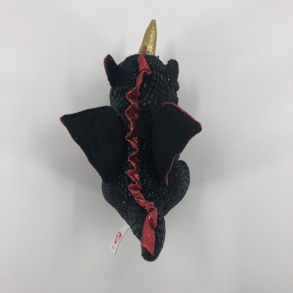 Ty Beanie Boos Grindal Dragon Unicorn Plush Black Gold Red Wings 2021 6" TAG - Picture 3 of 12